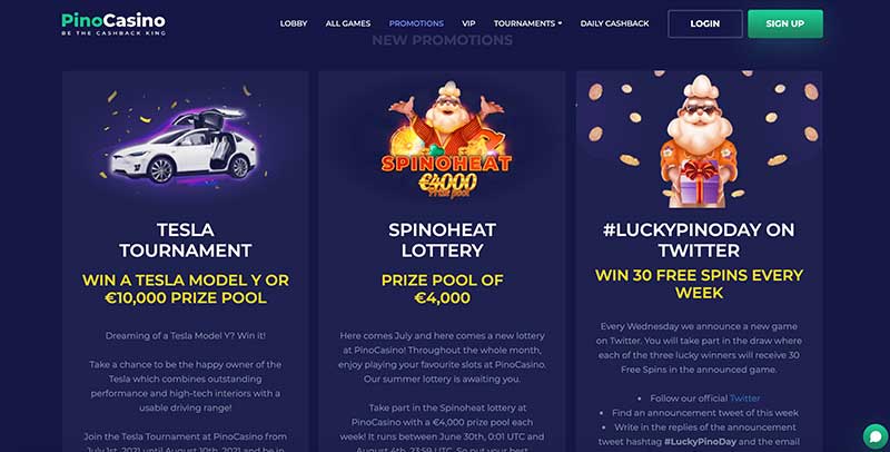 PinoCasino live casino sectie